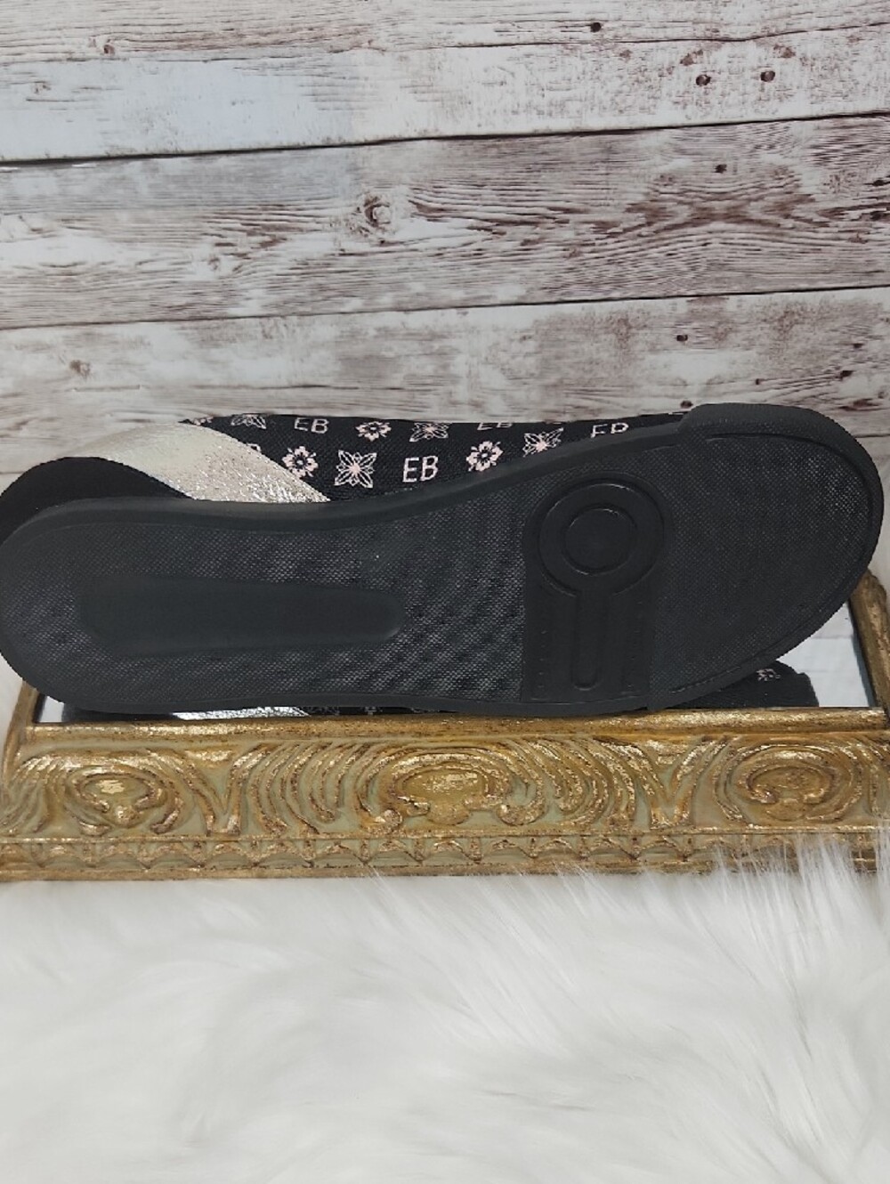 Women's Black & Gold Slip-On Sneakers with Top Zip - Picture 6 of 6